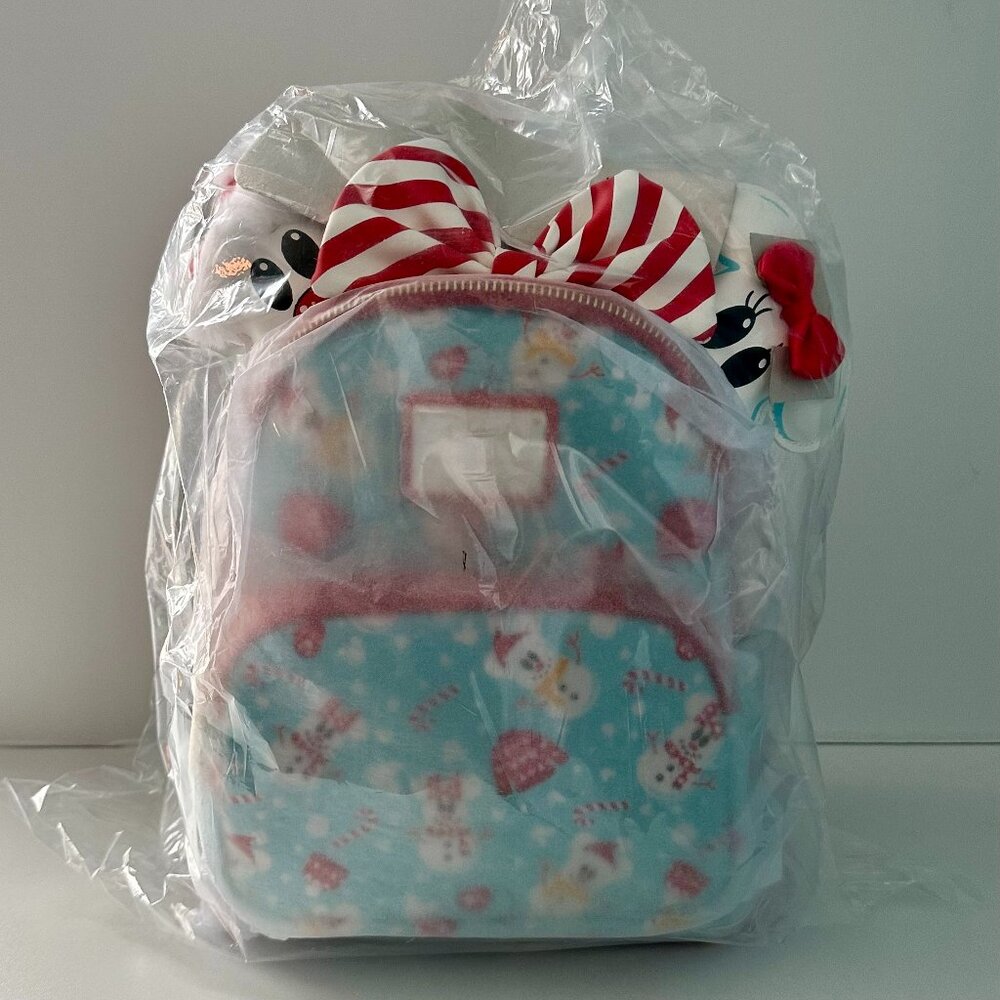 Loungefly Disney Snowman Mickey Minnie Christmas Backpack & Ears Set